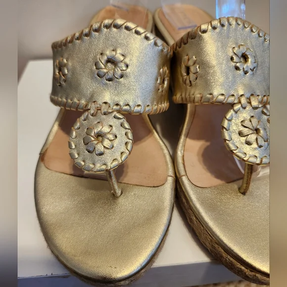 Jack Rogers “Jacks” Navajo Gold Leather Raffia Wedge Sandals Sz.8.5  Ret.$148 - Picture 4 of 9